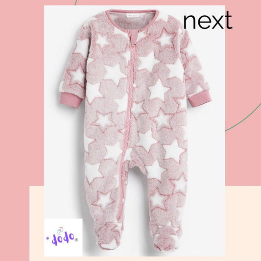 Pink Star Fleece Zip Sleepsuit- WEB FEET.