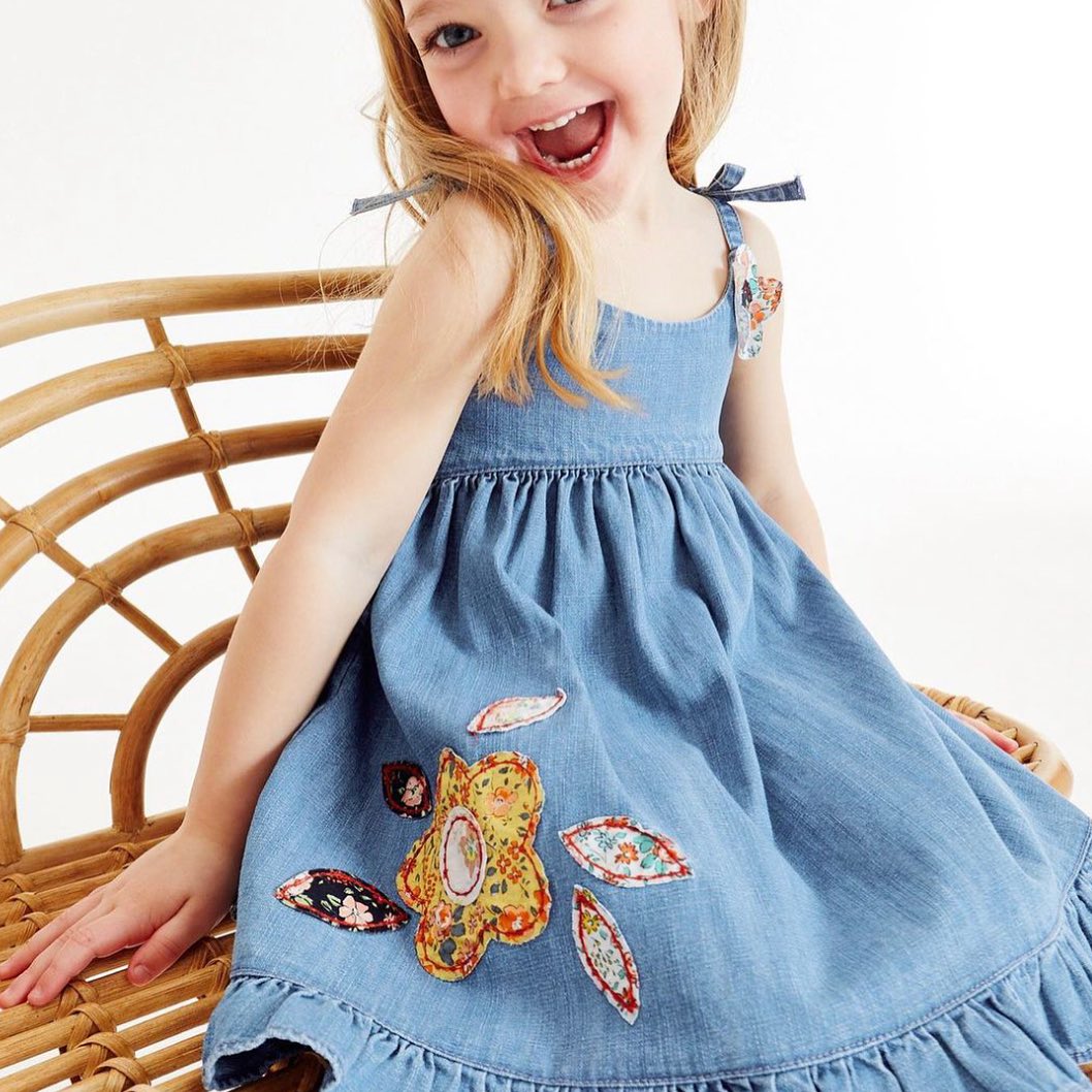 Denim Patchwork Frilled Dress