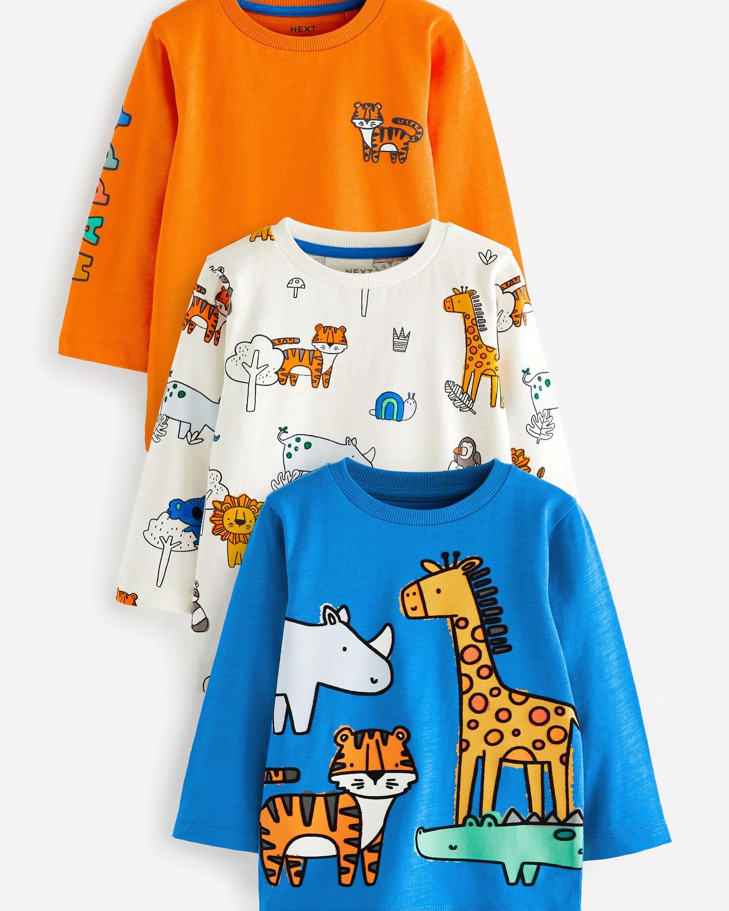 Blue/ Orange Safari Animals Shirts 3-Pack Set