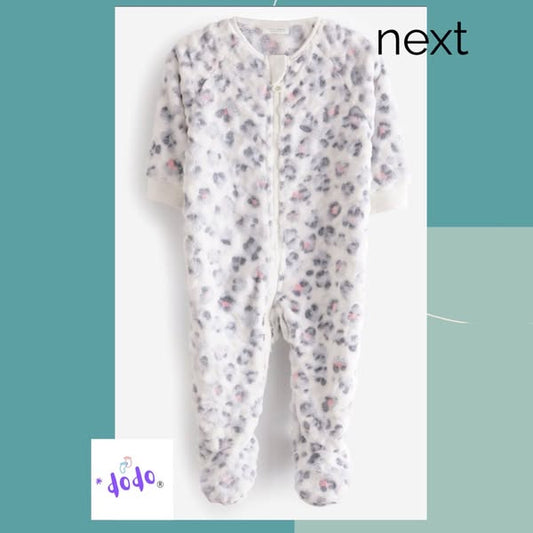 White Leopard Unisex Fleece Sleepsuit.