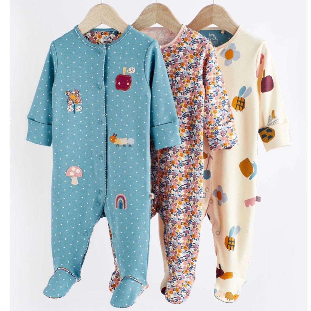 Blue Applique Sleepsuit 3 pack.