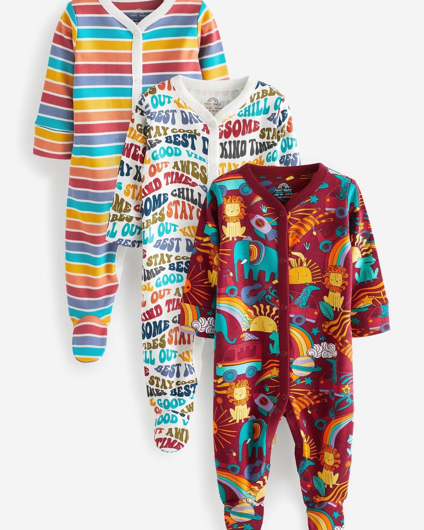 Multi Animal/Stripe Sleepsuit 3 Pack Set