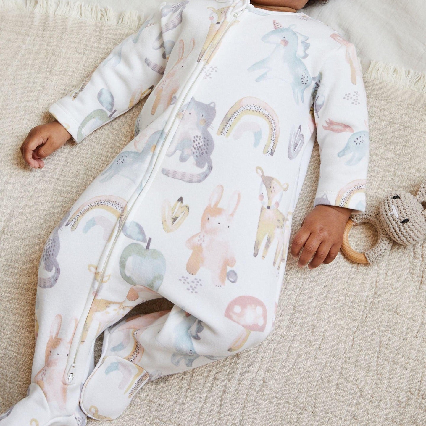 White Fleece Lined Sleepsuit.