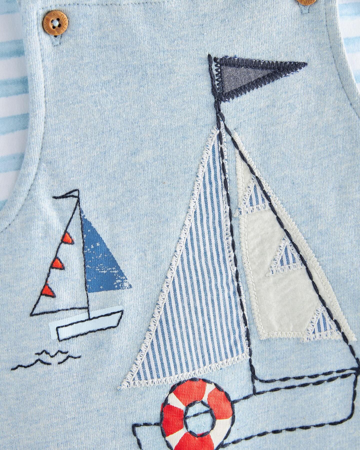 Blue Appliqué Boat Dungarees & Bodysuit Set