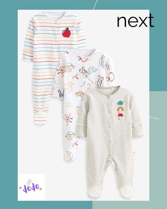 Grey Characters Appliqué Sleep suit 3 Pack