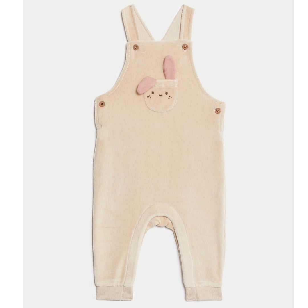 Bunny Velour Dungarees & Bodysuit set.