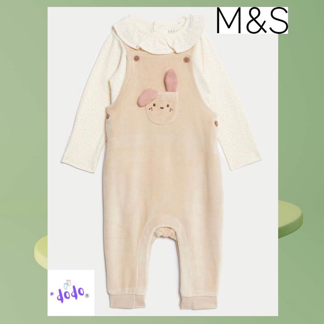 Bunny Velour Dungarees & Bodysuit set.