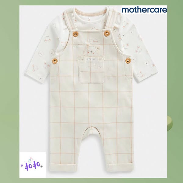 Cream Bear Dungaree and Bodysuits set.