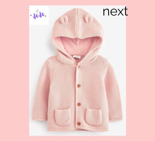 Pink Hooded Knitted Cardigan