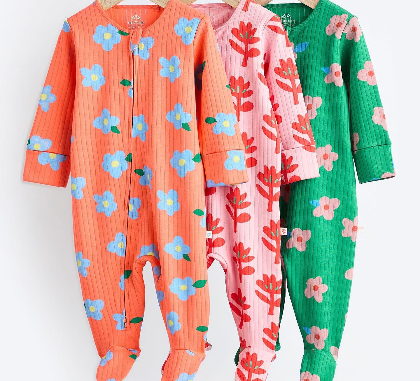 Floral Orange/Pink/Green Sleepsuit 3 Pack