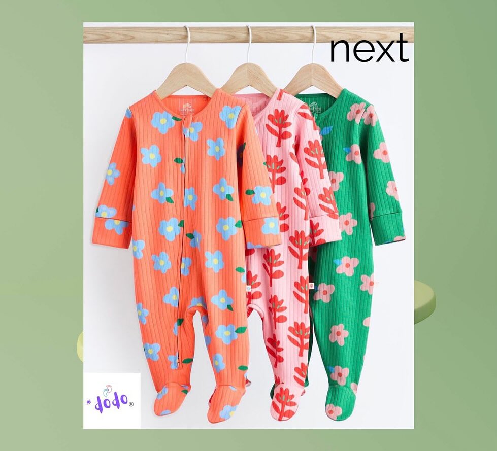 Floral Orange/Pink/Green Sleepsuit 3 Pack