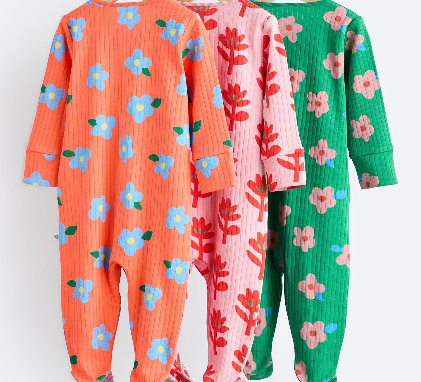 Floral Orange/Pink/Green Sleepsuit 3 Pack