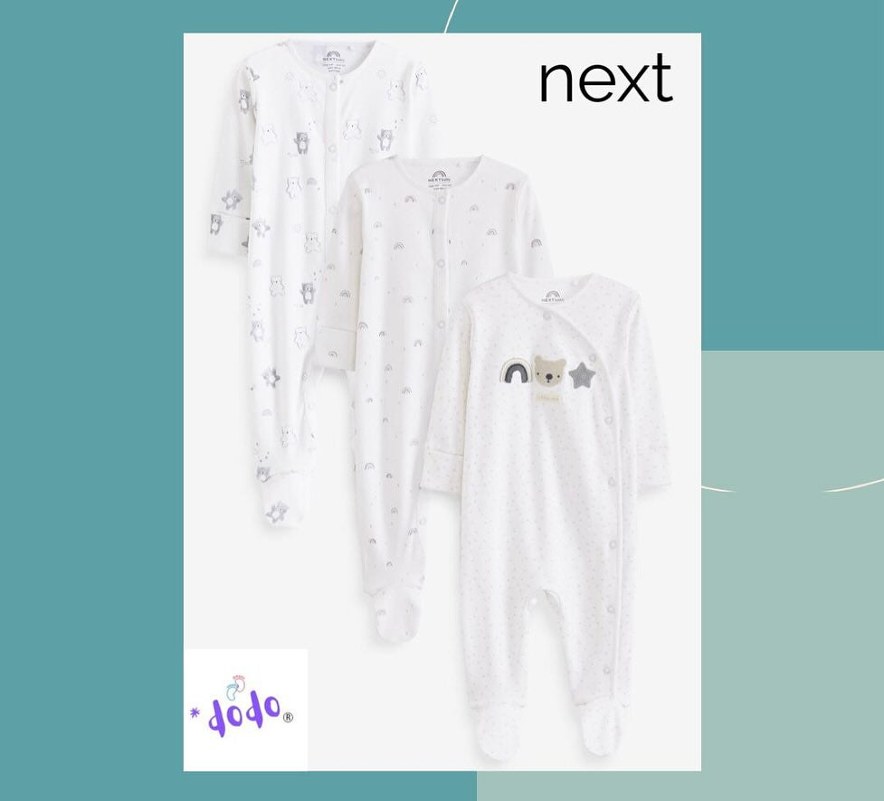 Monochrome Bear Appliqué Sleepsuit 3 Pack