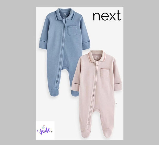 Mink/Blue Collared Romper 2 Pack