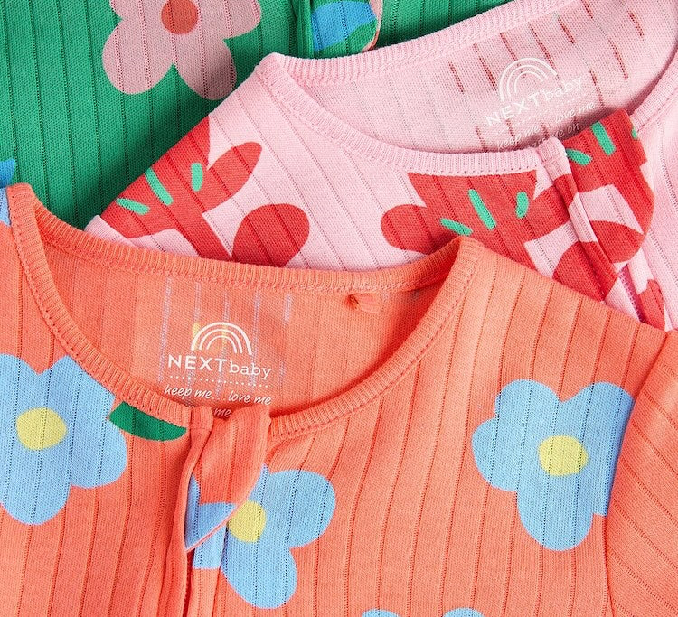 Floral Orange/Pink/Green Sleepsuit 3 Pack