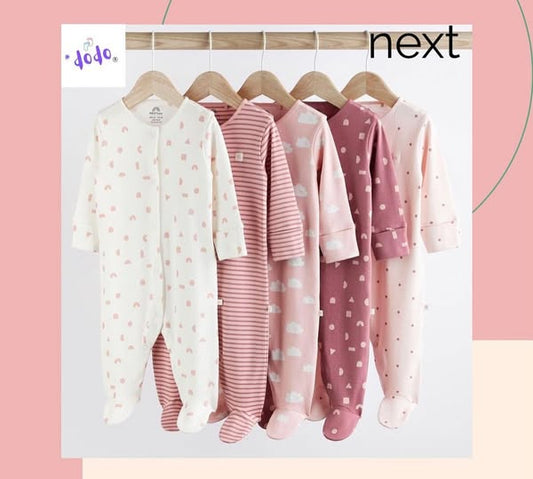 Pink Multi Mini Prints Sleepsuit 5 Pack.