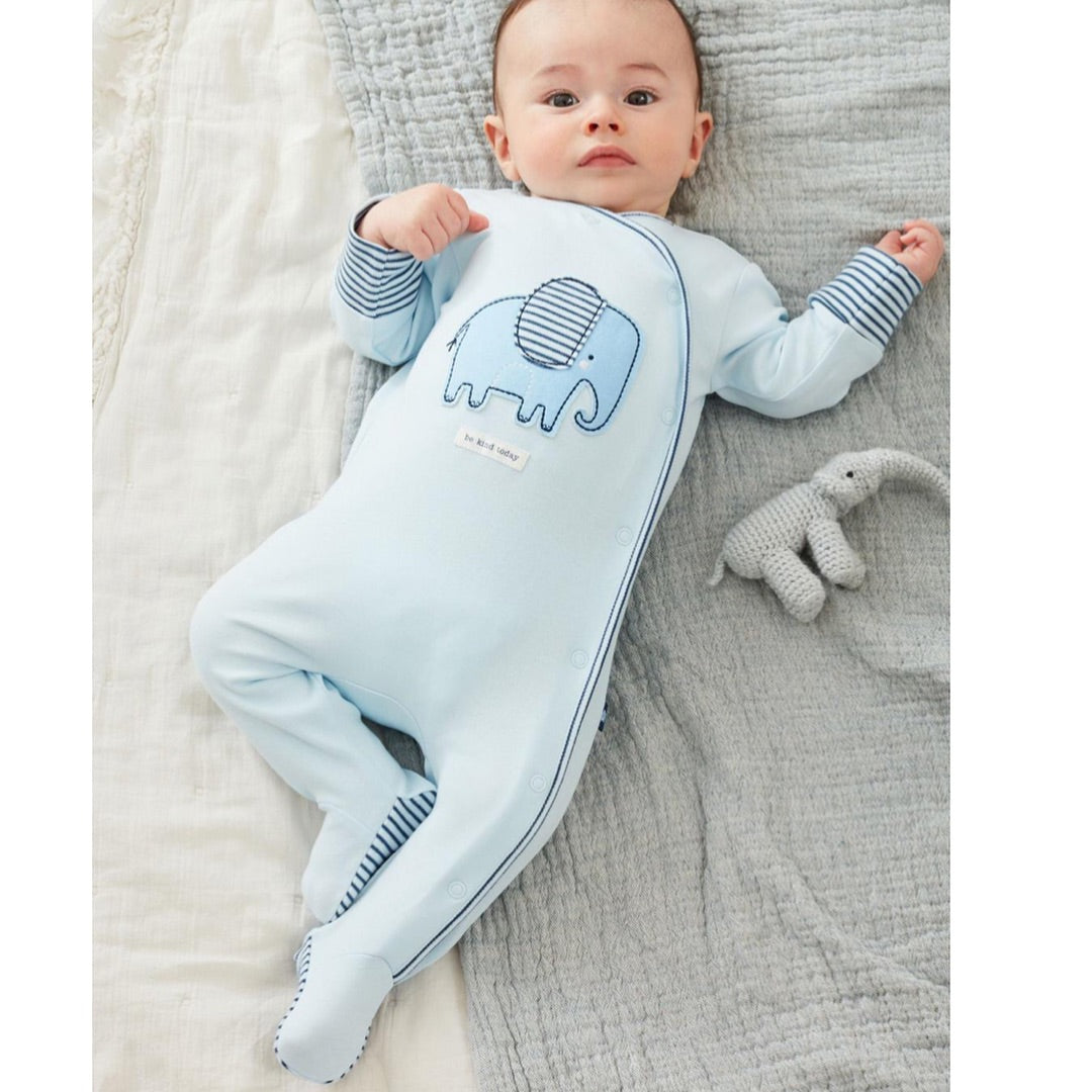 Pale Blue Elephant Appliqués Sleepsuit 3 Pack Set