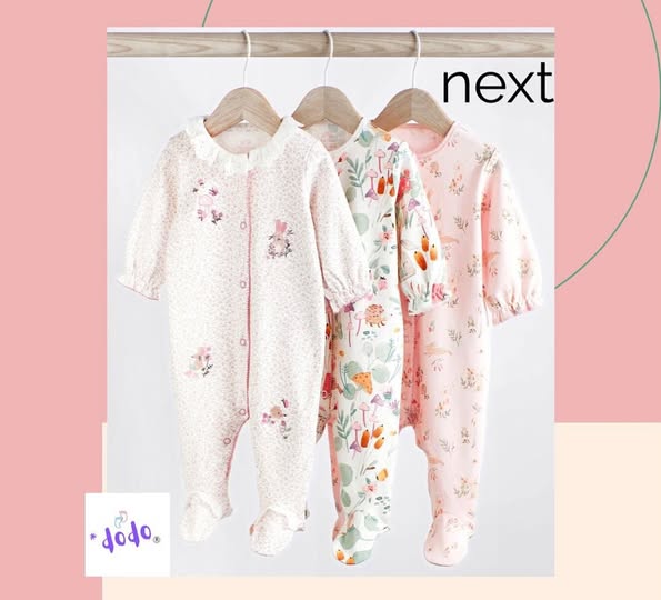 Pink Bunny Floral Sleepsuit 3 Pack