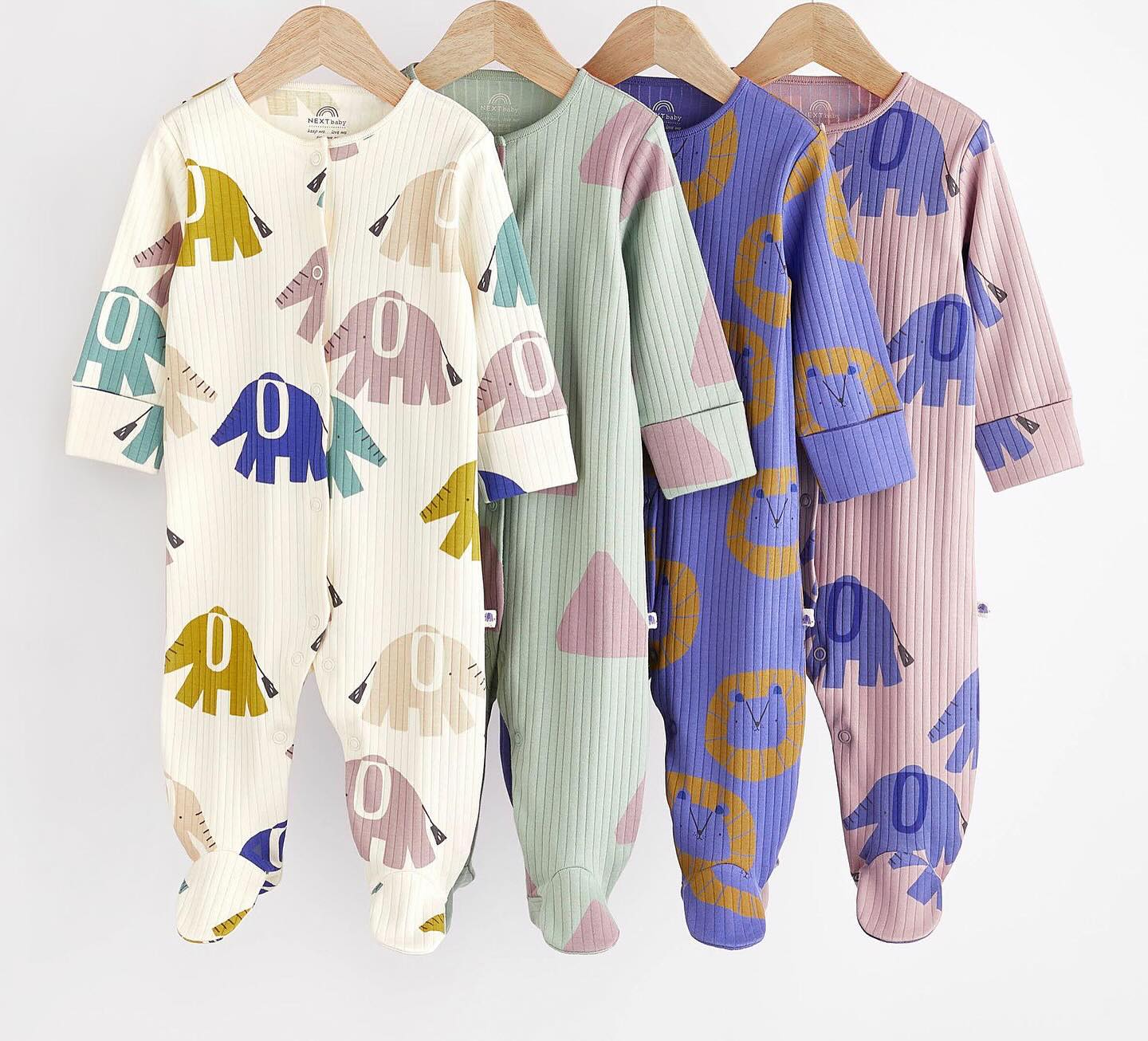 Elephant Printed Sleepsuit 4 Pack Set