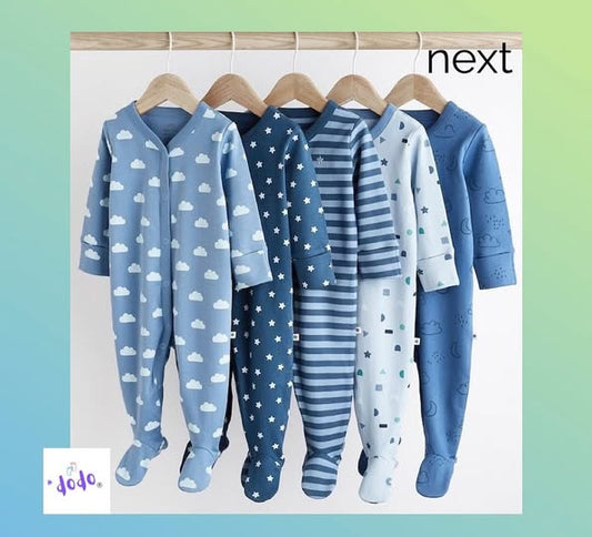 Blue Mini Prints Sleepsuit 5 Pack.