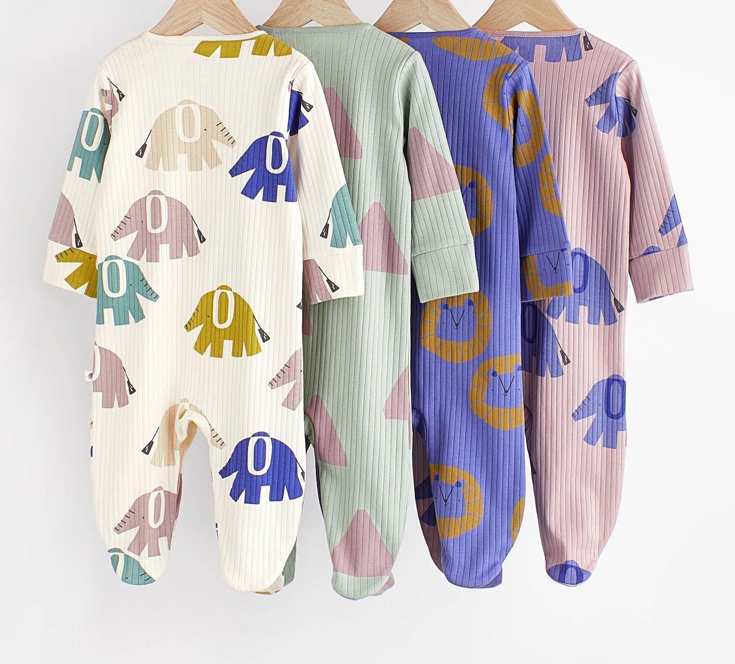 Elephant Printed Sleepsuit 4 Pack Set