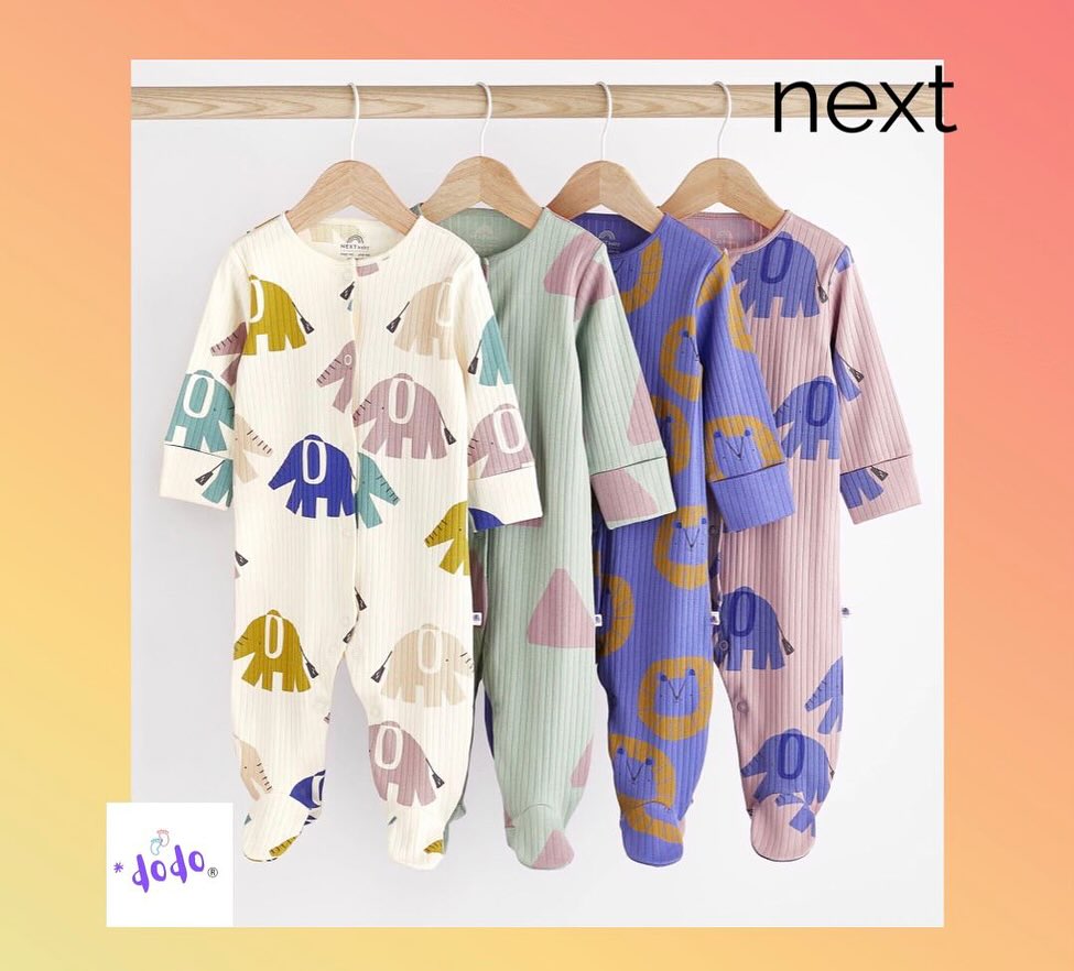 Elephant Printed Sleepsuit 4 Pack Set