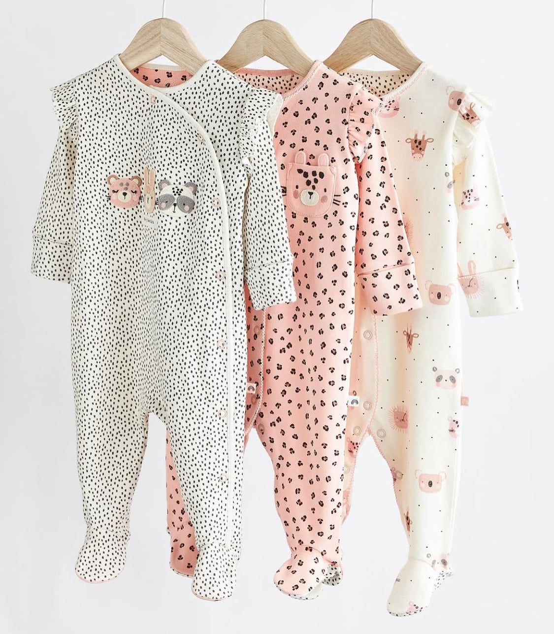 White/Pink Appliqués Frilled Sleep suit 3 Pack