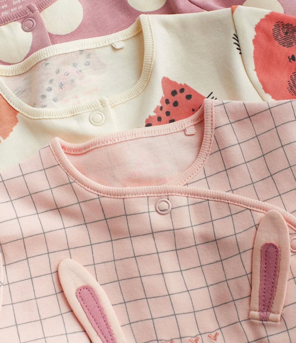 Pink Bunny Appliqué Sleep suit 3 Pack