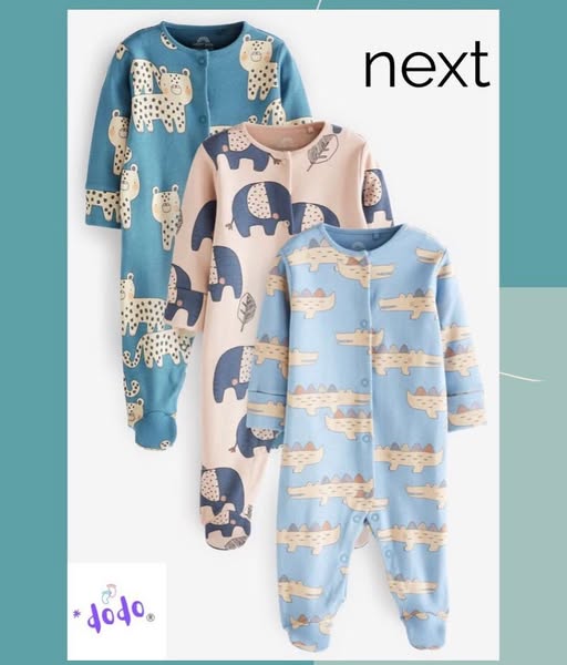 Blue Multi Animals Sleep suit 3 Pack