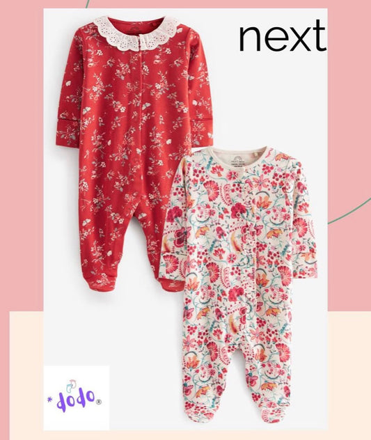 Red/White Frilled Sleep suit 2 Pack