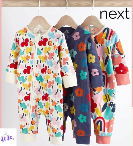 Bright Floral Footless Sleep suit 3 Pack