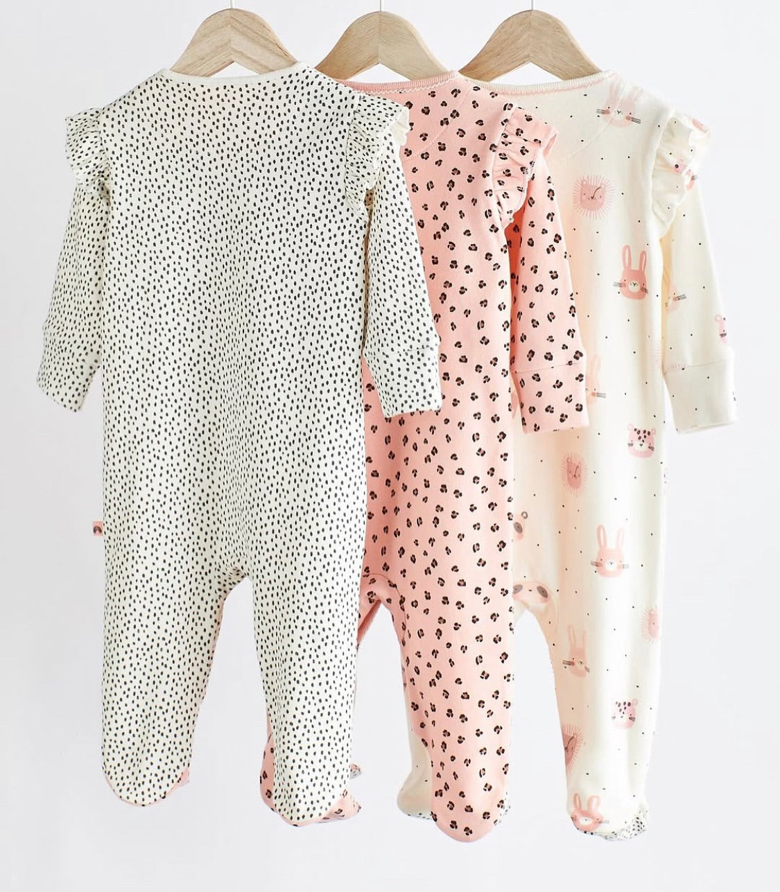 White/Pink Appliqués Frilled Sleep suit 3 Pack