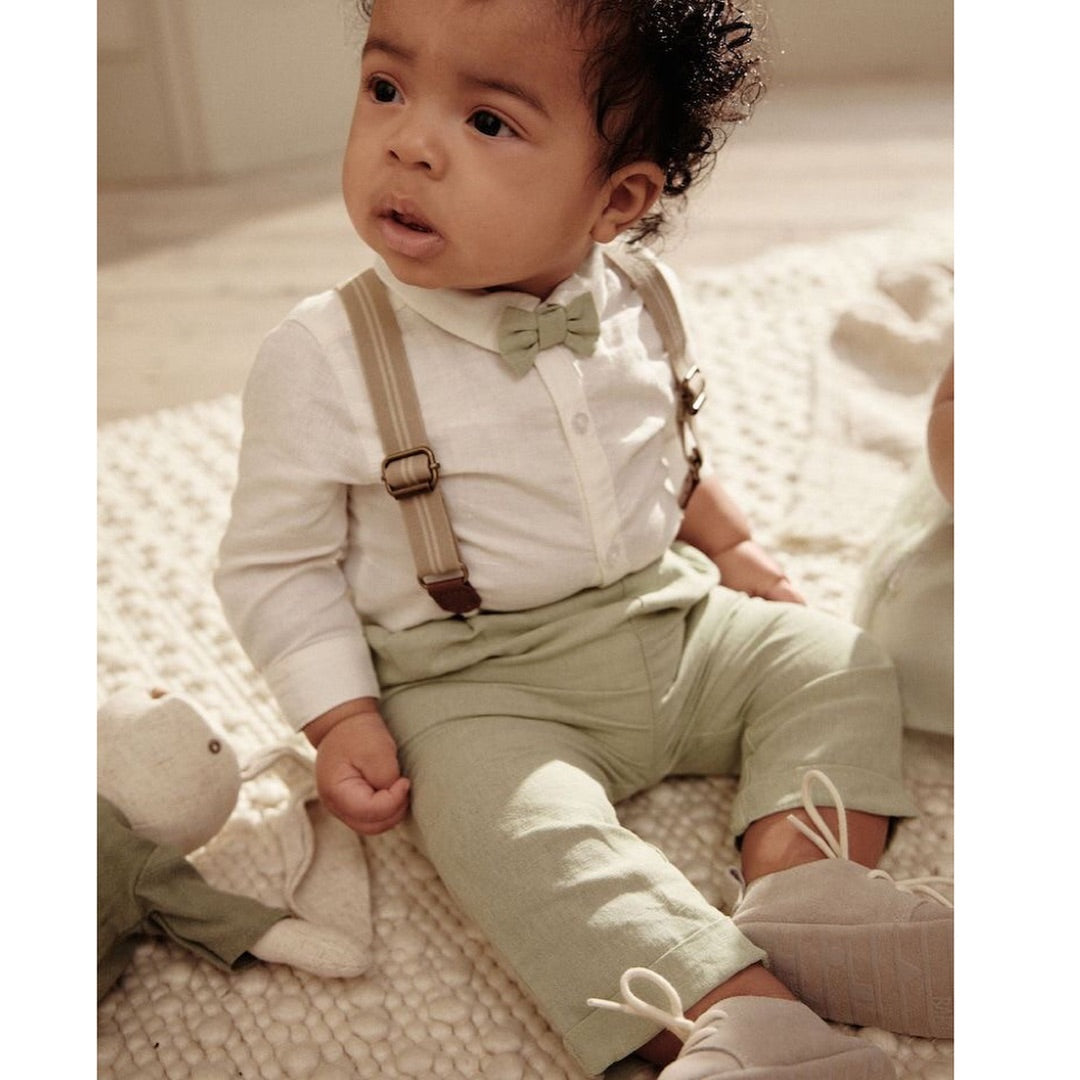 Green Trousers, Bodysuit, Braces with Bow Smart Occasion wear 4 Pc Set