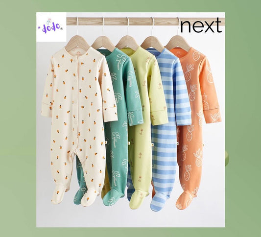 Palm Mini Prints Sleepsuit 5 Pack.