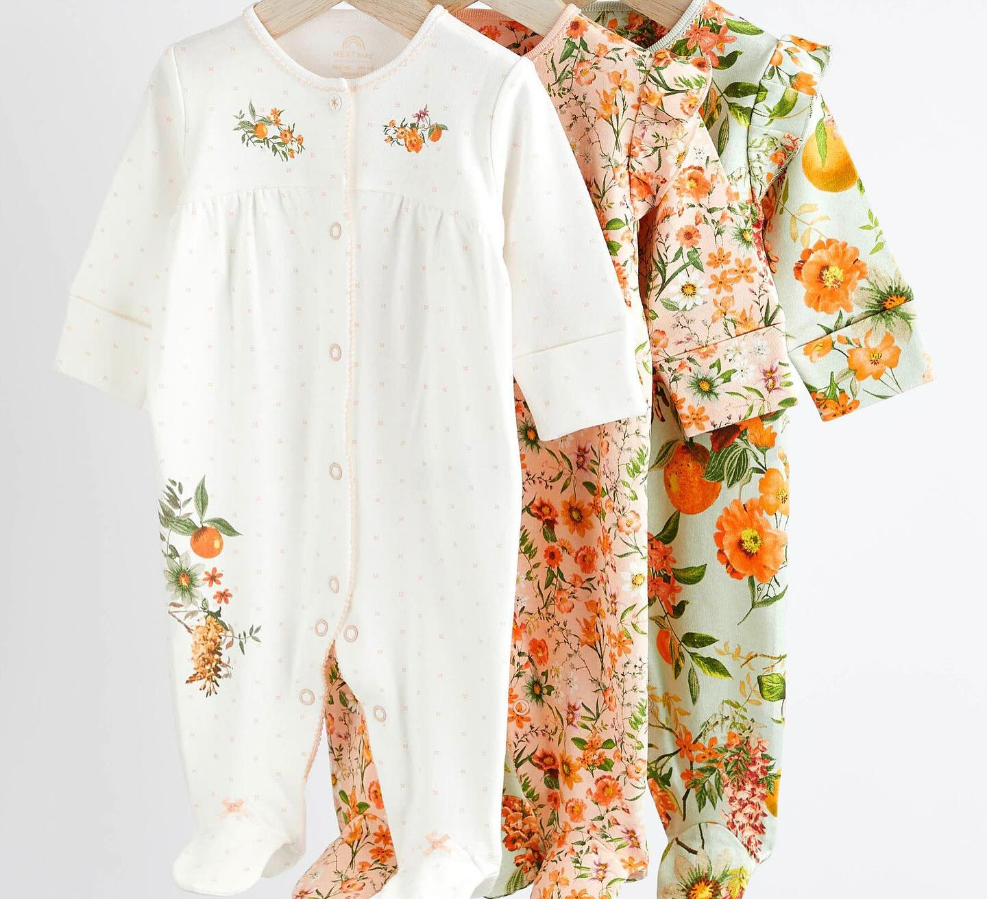 Peach/Pink Floral Frilled Sleep suit 3 Pack