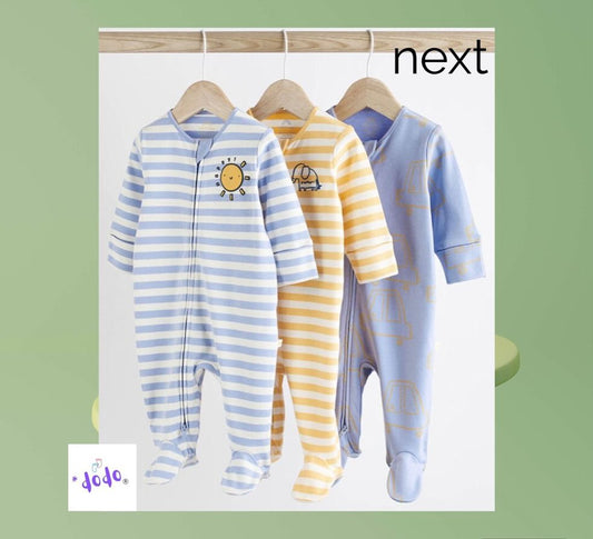 Yellow/ Blue Zipper Sleep suit 3 Pack