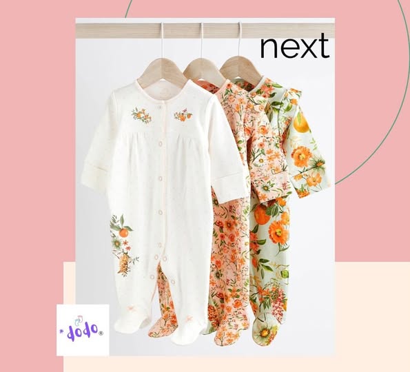 Peach/Pink Floral Frilled Sleep suit 3 Pack