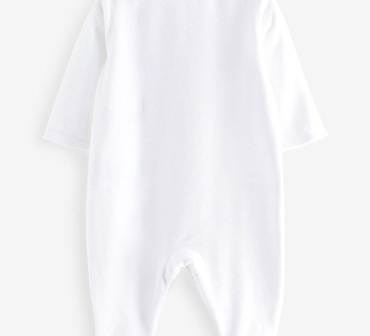 White Embroidered Velour Sleepsuit