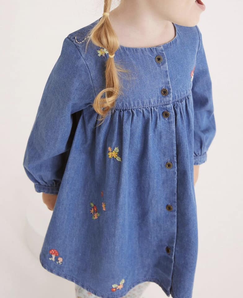 Blue Denim Embroidered Dress & Leggings Set