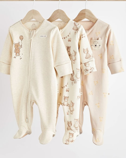 Cream Bear Sleepsuit 3 Pack