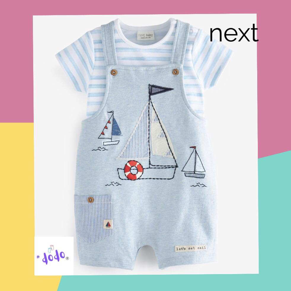 Blue Appliqué Boat Dungarees & Bodysuit Set