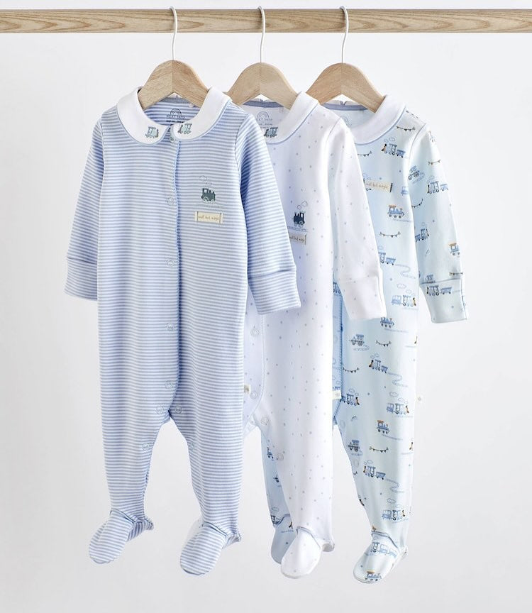 White/Blue Collared Sleepsuit 3 Pack