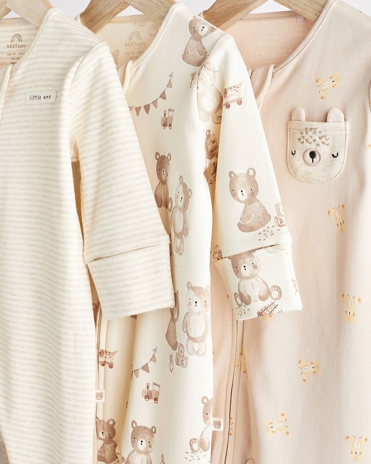 Cream Bear Sleepsuit 3 Pack