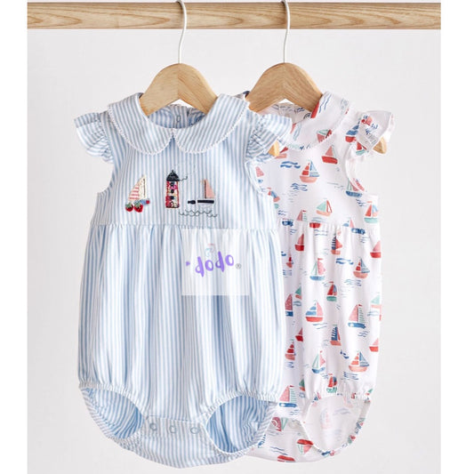 Blue and White Boat Rompers Pack of 2.