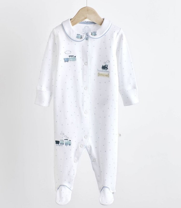 White/Blue Collared Sleepsuit 3 Pack