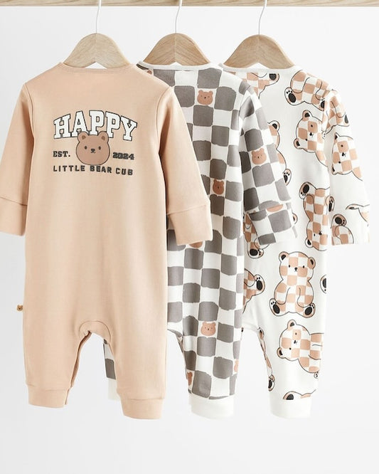 Brown Footless Sleepsuit 3 Pack