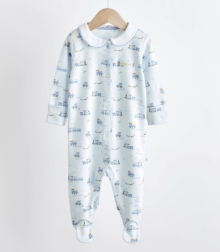 White/Blue Collared Sleepsuit 3 Pack