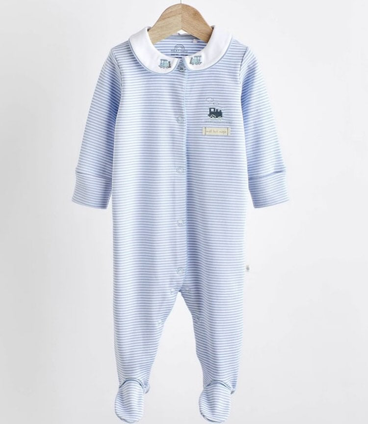 White/Blue Collared Sleepsuit 3 Pack