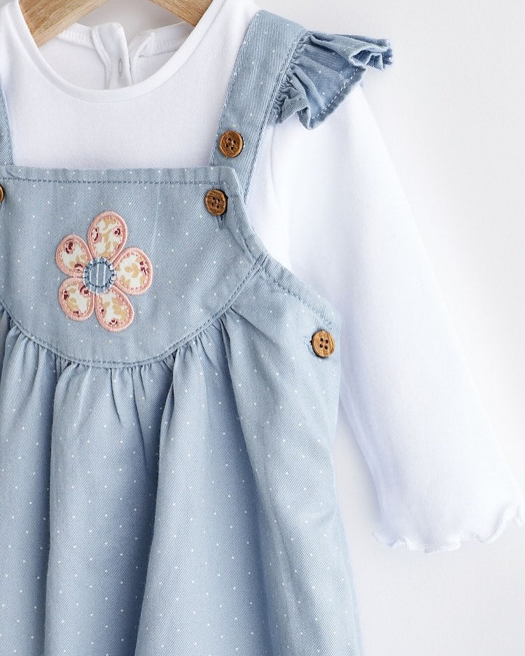 Blue Appliqué Dungarees & Bodysuit Set