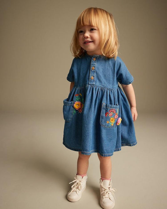 Blue Denim Embroidered Dress